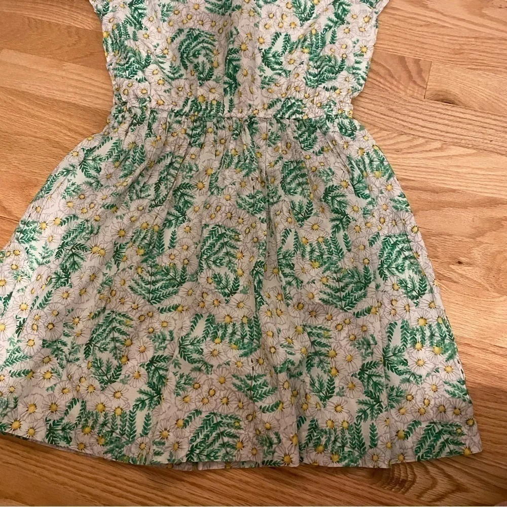 Gymboree Daisy Print Dress Sz Large 10-12 Green White Yellow Kids Girls